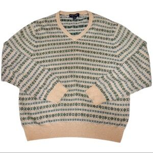Brooks Brothers Cashmere Archive Mens XL Cotton V-Neck Fair Isle Sweater